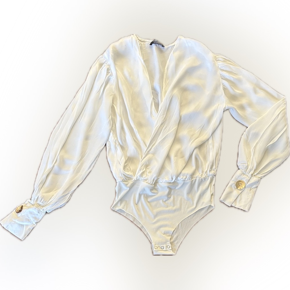 Zara | Elegant White Women's wrap style bodysuit